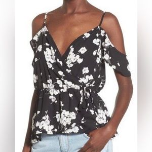 June & Hudson Floral Black & White Top Size M
